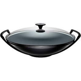 Вок Le Creuset з чавуну з кришкою з термостійкого скла, діаметр 36 см, об'єм 4,5 л, матовий чорний
