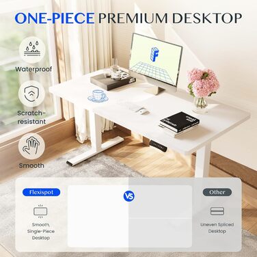 Регульований за висотою стіл FLEXISPOT 160x80 см, білий, електричний, з подвійним мотором, 160 кг, 3-секційний