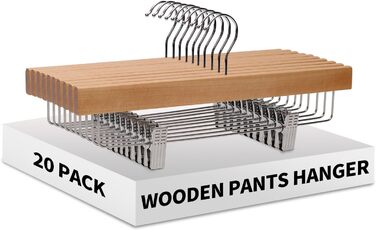 Дерев'яні вішалки для штанів LANSHINE, 20 шт. з антиковзними зажимами, 360° обертання, для штанів, спідниць та піджаків