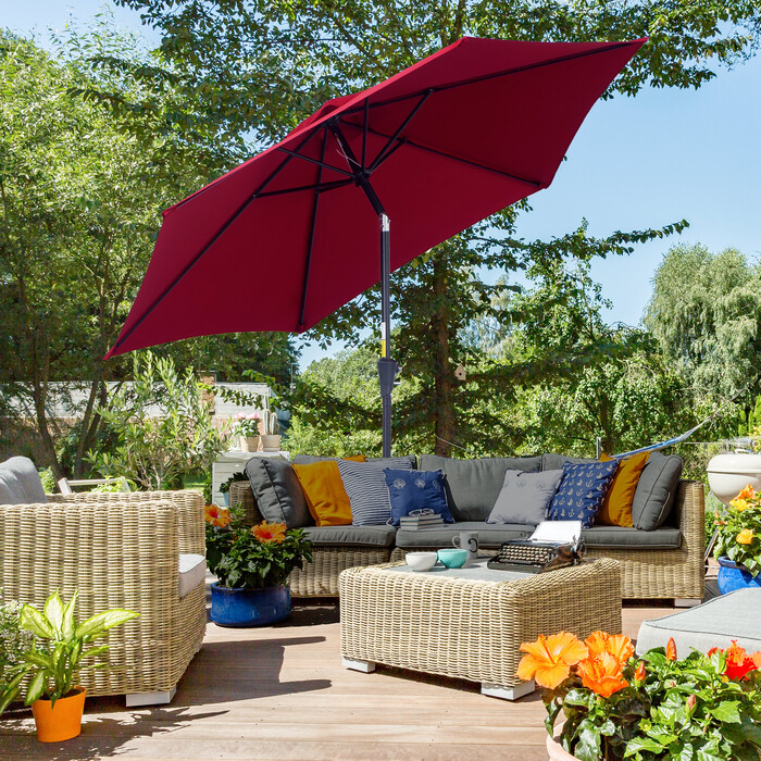 Парасолька Outsunny Archiculated Parasol Garden Parasol Market з ручною рукояткою Alu 2,6 м Діаметр 180 г/м² Поліестер червоний, ідеально підходить для саду та патіо