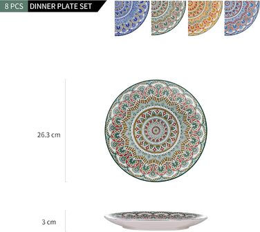 Порцеляновий набір обідніх тарілок Ø26,3см, богемний стиль, 8 шт.