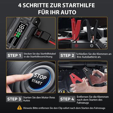 Powerbank для запуску авто BRPOM 6000A 12V: запуск бензинових та дизельних двигунів, LED-ліхтарик, екран, бустер для авто, мото, газонокосарки