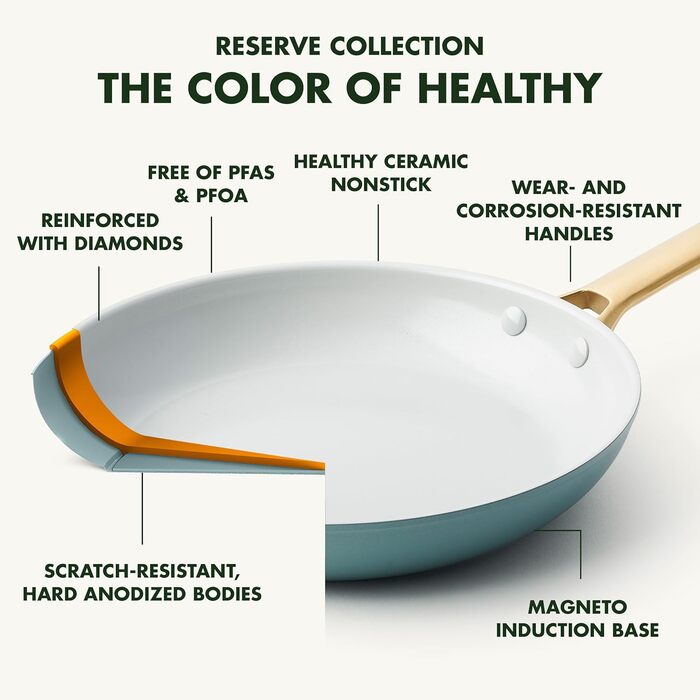 Каструля GreenPan Padova Reserve з нержавіючої сталі з антипригарним покриттям Hartelox, 18 см, 2 л, з кришкою з термостійкого скла, без PFAS, для індукційних плит, з золотим ручками, придатна для миття в посудомийній машині та випікання, колір Димчастий 