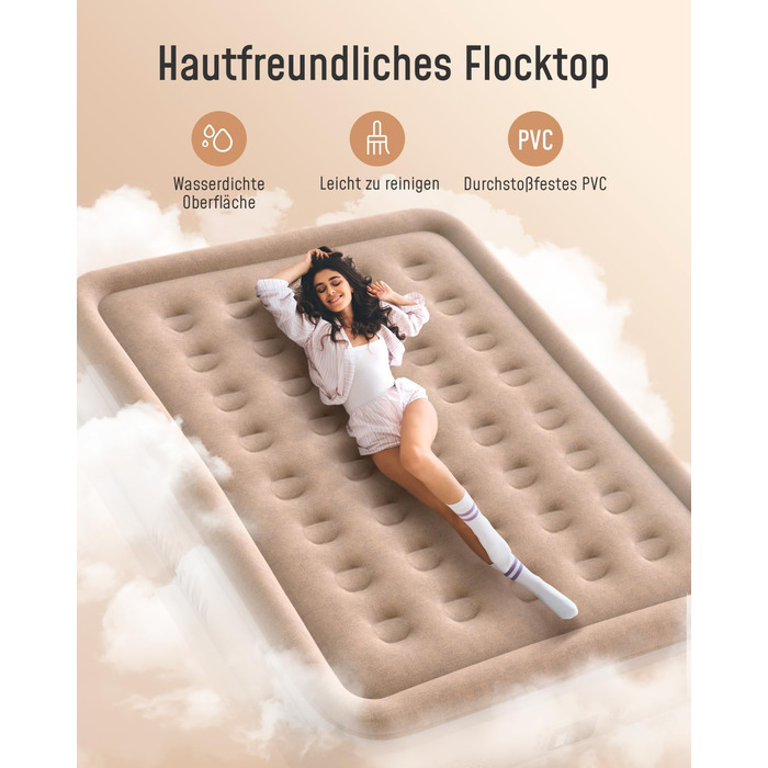 Надувна матрац Airefina з інтегрованим насосом, преміум-якість, для гостей, кемпінгу та дому, 203x152x40 см, на 2 особи