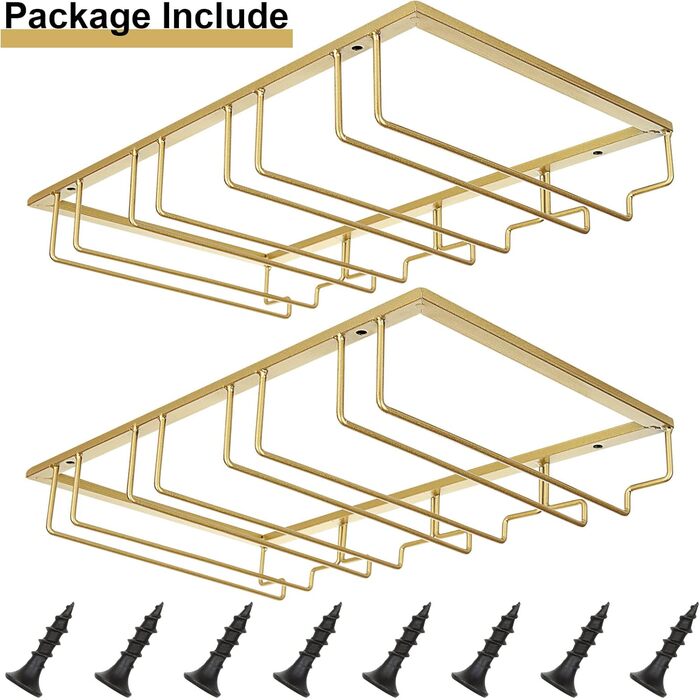 Настінна полиця для склянок JMIATRY, 41.9 x 23.9 x 7.9 см, 4 відділення, 12 чашок, для підвішування, ідеально для кухні та бару, золотий колір, 2 шт.