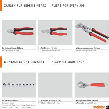 Набір інструментів Meister 60 предметів у кейсі - універсальний набір для дому та майстра, повний комплект інструментів 8973630