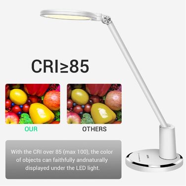 LED настільна лампа JUKSTG 12W з торканням, диммуванням, 5 кольорів, захистом для очей, для офісу, читання, роботи, дітей (біла)