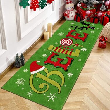 Різдвяний килим Enyhom, нековзний, миється (зелений, 60x180см)