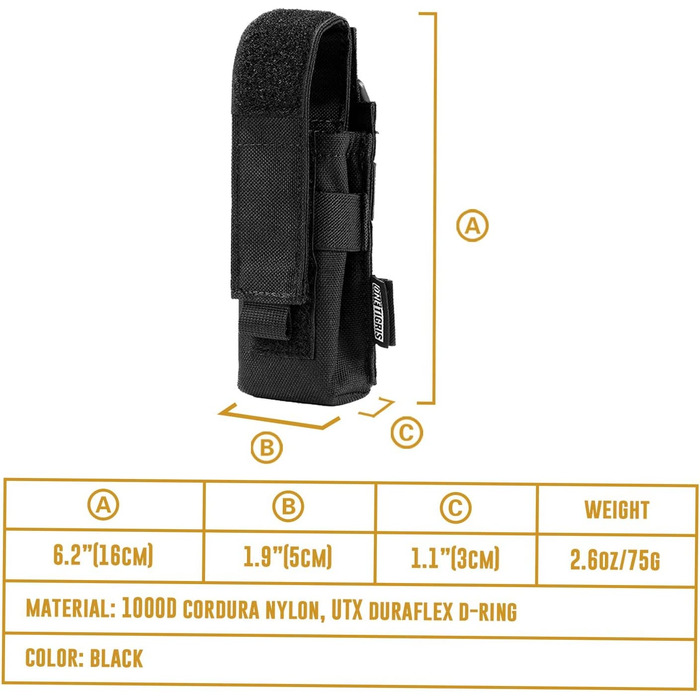 Тримач для лампи OneTigris 1000D нейлонова поясна сумка для ліхтариків довжиною до 180 мм (чорний )/ багаторазова упаковка