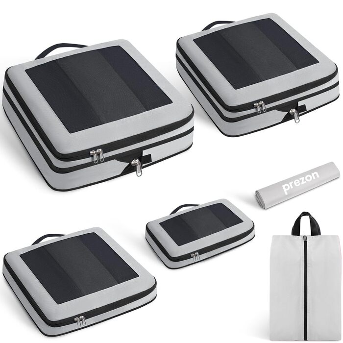 Набір компресійних органайзерів для подорожей з сіткою, розширювані пакувальні куби для одягу в валізу, сірі, 6 предметів