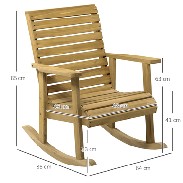 Крісло-гойдалка Outsunny Крісло-гойдалка з підлокітником, садове крісло Relax Chair для балкона та тераси, з навантаженням до 130 кг, ялинове дерево світло-коричневого кольору