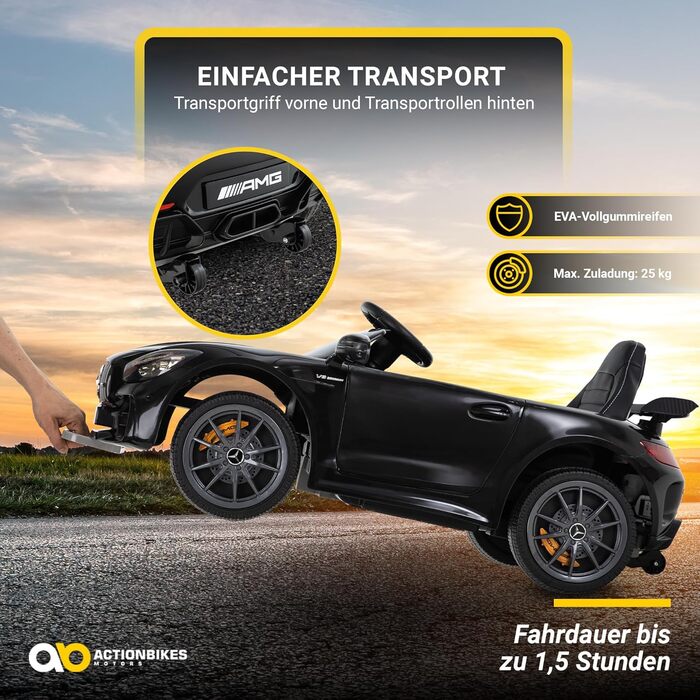 Дитячий електромобіль Mercedes AMG GT R Roadster, чорний, 6V, EVA-колеса, 2.4 ГГц пульт, 20 Вт мотор, для дітей від 3 років, Actionbikes Motors