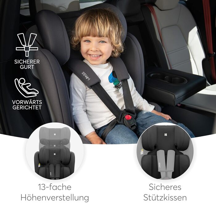 Автокрісло KikkaBoo 9-36 кг i-PASS, група 1/2/3, 1 рік - 12 років, i-Size, чорне