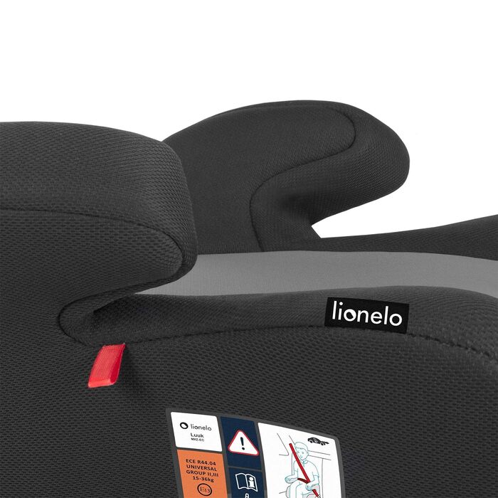 Бустер-бустер LIONELO LUUK FIX i-Size з ISOFIX, від 22 до 36 кг/ 125 150 см, Група 2 і 3, Зручний підлокітник і сидіння, Знімний чохол (світло-чорний)