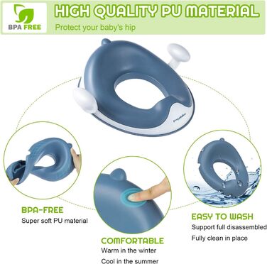 Сидіння для унітазу Angelbliss з ручками та захистом від бризок, для дітей та немовлят, блакитне. Тренажер для привчання до горщика з подвійним антиковзким покриттям