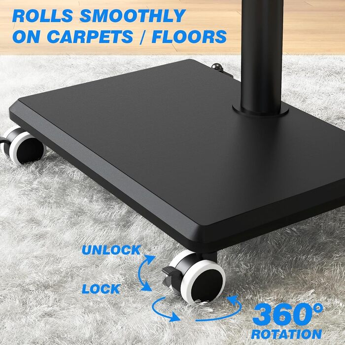 Підставка для телевізора на колесах з полицею, чорна. Підходить для телевізорів 27-55 дюймів, до 40 кг, VESA 400x400 мм