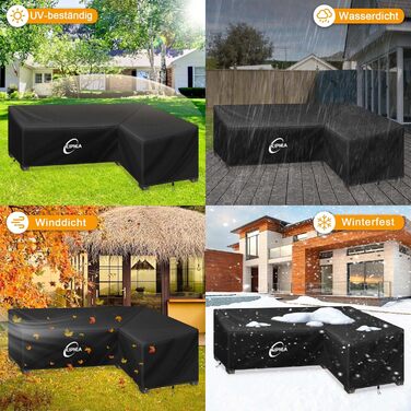 Водонепроникний чохол для сауви L-подібної форми Kipiea, 420D, для саду, захист від вітру, 250x250x85x78 см / 250x200x85x78 см