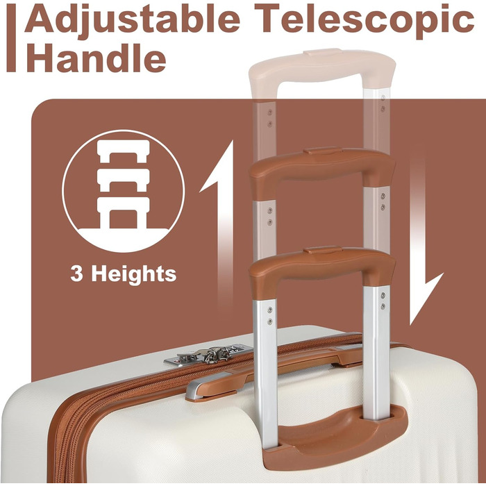 KONO Чемодан ручної поклажі на коліщатках, розширюваний, 55x39x20 см, з жорстким корпусом, 37 л, з TSA-замком, колір бежево-коричневий, розмір L (65 см)