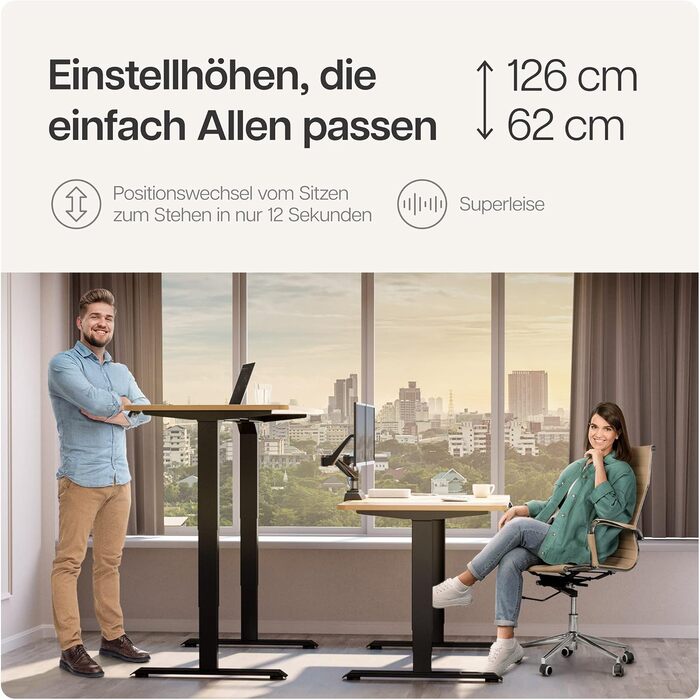 Електричний регульований стіл Desktronic - білий/чорний, з сенсорним керуванням та подвійним мотором