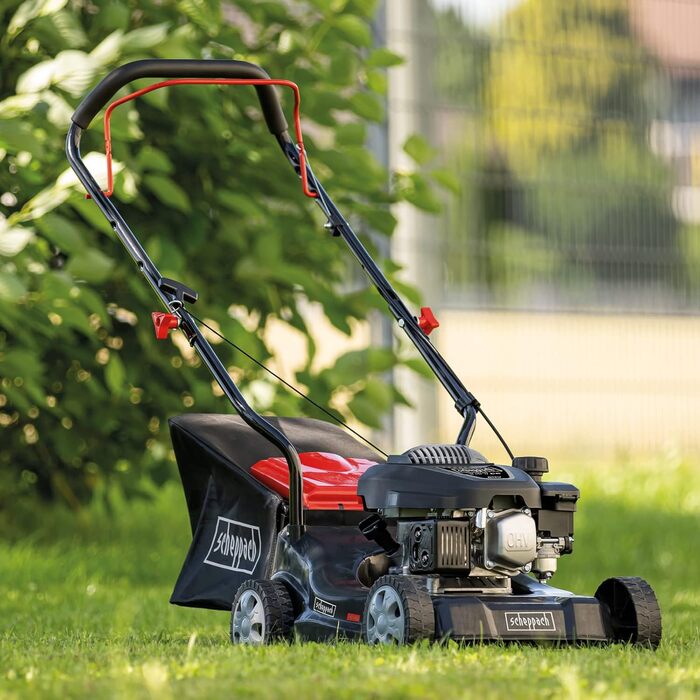 Бензиновий газонокосарка Scheppach MP132-40 - 3.3 PS, ширина 40 см, 3 положення висоти стрижки, кошик 35 л, легкий та компактний, великі колеса, Solo