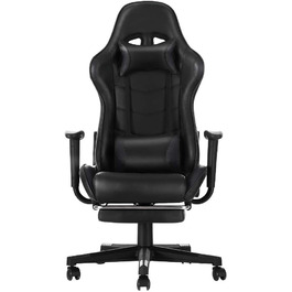 Ігрове крісло Panana з високою спинкою Поворотне офісне крісло з підставкою для ніг і подушкою Крісло для ПК Гоночне комп'ютерне крісло (чорне)