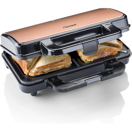 Бутербродниця Bestron XL, тостер для сендвічів з антипригарним покриттям на 2 сендвічі, в т.ч. автоматичний контроль температури та індикатор готовності, 900 Вт, колір чорний/мідь