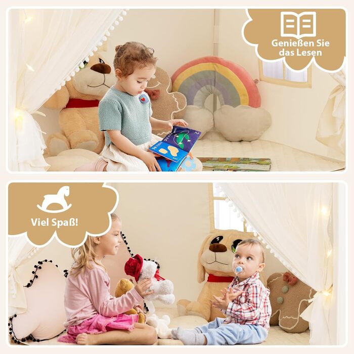 Дитячий ігровий будиночок COSTWAY з килимком та світлом, для хлопчиків та дівчаток від 3 років (Бежевий)