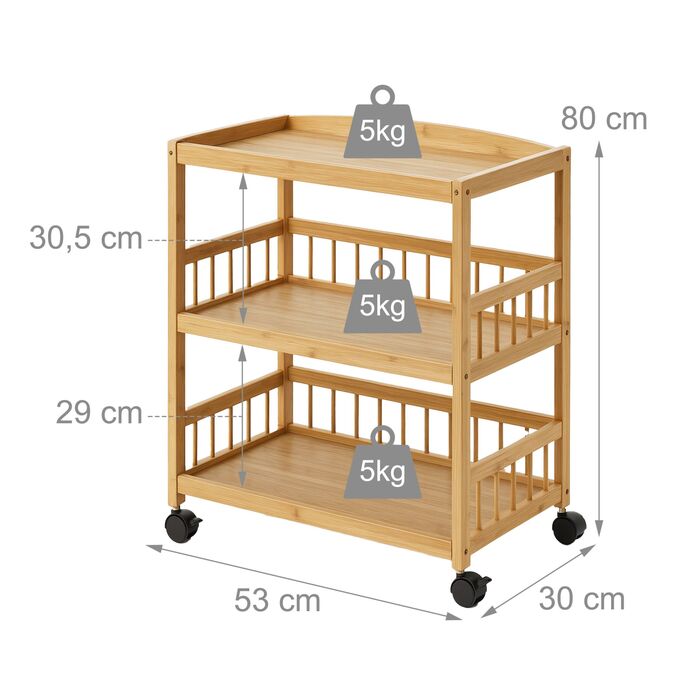 Візок кухонний Relaxdays з бамбука на 3 рівнях