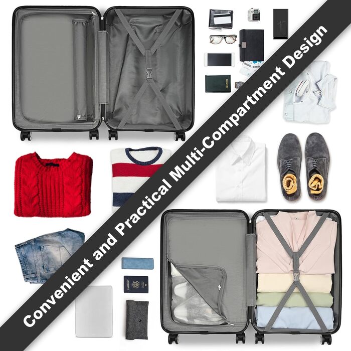 Валіза KONO 24 дюйми з TSA-замком, ABS, 4 колеса, 65×44×25.5 см, набір 3 шт.