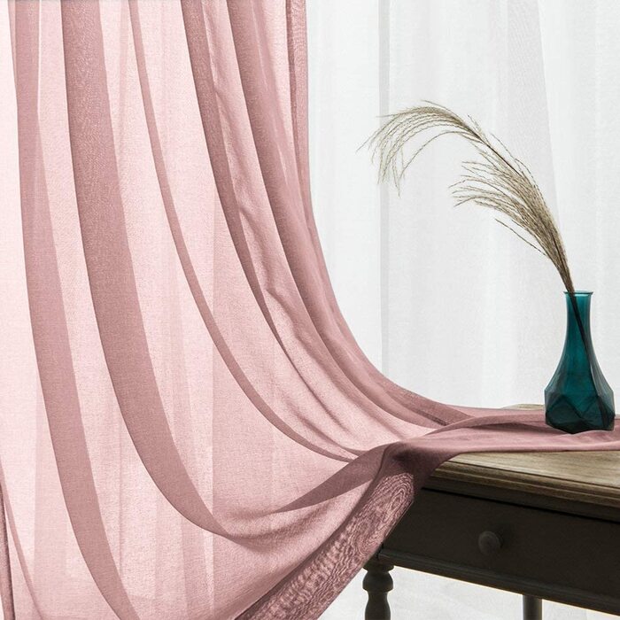 Прозорі завіси з вуалі TOPIC з вушками, прозорі марлеві шарфи з вушками для вітальні, спальні, 245 см x 140 см (HxB) (140 х 225 см, рожевий)