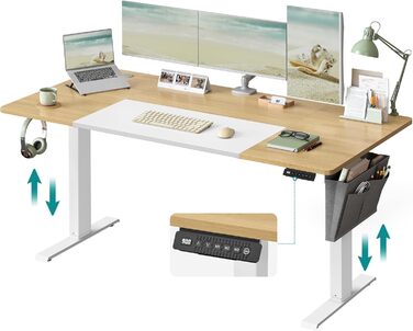 SONGMICS Регульований стіл, електричний, з пам'яттю 4 положень, 160 x 70 см, вінтажний коричневий + матовий білий, LSD026X01