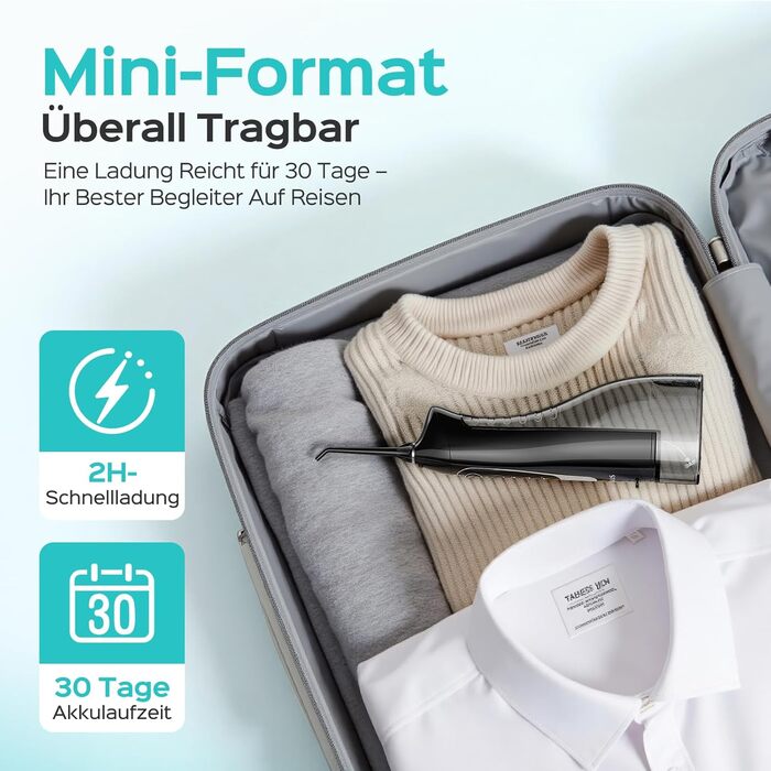 Портативна електрична душова насадка COSLUS: 300 мл, IPX7, 5 насадок, для догляду за порожниною рота, білий (чорний)