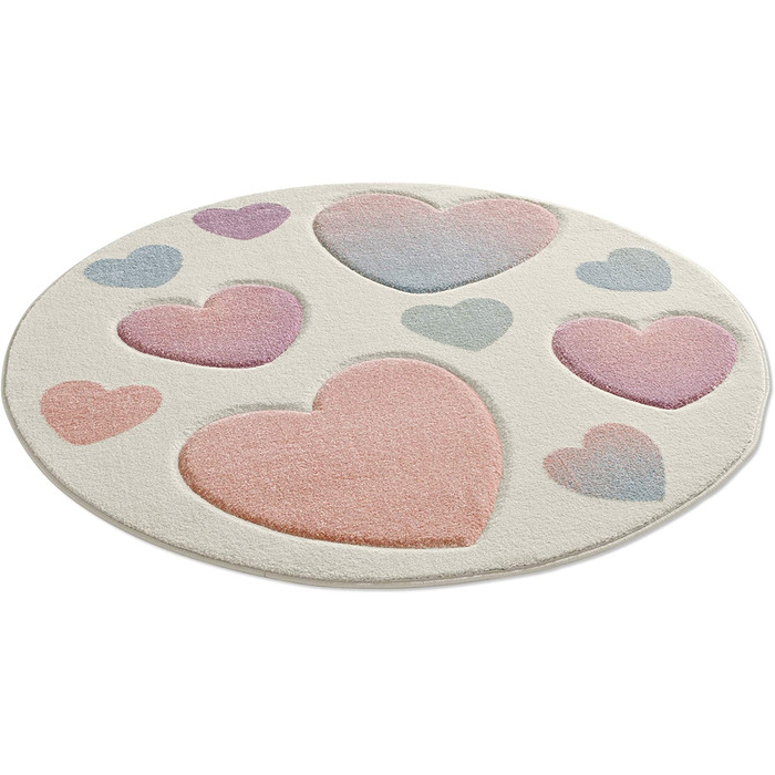 Таракарпет дитячий килимок для дівчаток милі сердечка кремово-рожевий (120x120 см круглий, кремовий мульти)
