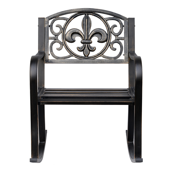 Крісло-гойдалка для саду, антикварний садовий стілець-гойдалка з металу та бронзи, розміри: 60 см (ширина) x 73 см (глибина) x 85 см (висота)