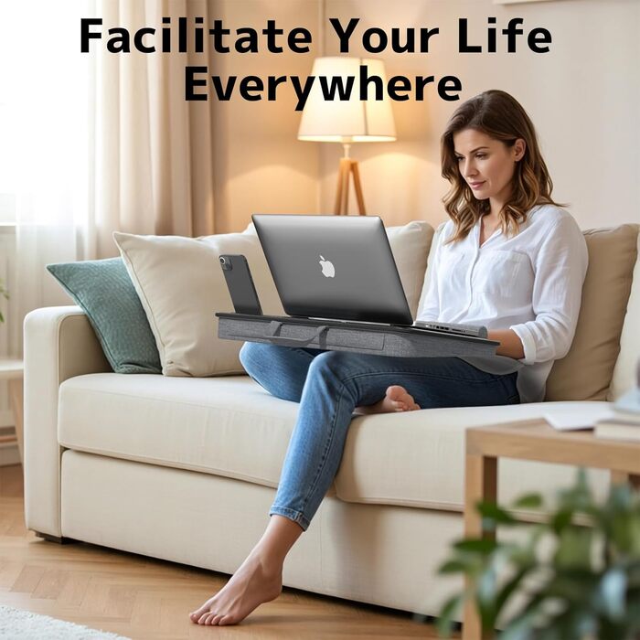 Підставка для ноутбука в ліжко - Lapdesk з підставкою для зап'ястя та тримачем для телефону, до 17.3 дюймів, для дому, навчання та відпочинку