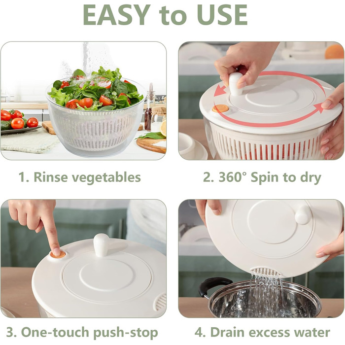 Салатниця-швидкообертач Cozary 4.5L 7-в-1: миття, сушіння, нарізка овочів та фруктів