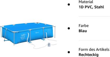 Каркасний басейн Outsunny зі шлангом Плавальний басейн Зливний клапан для басейну для чистої води 1000D ПВХ Сталевий синій 292 x 190 x 75 см Синій 292W x 190D x 75H см