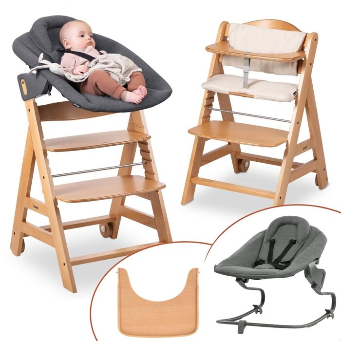 Дитячий стільчик Hauck Beta+ Newborn Set Premium Dark Grey - комплект з підставкою для новонароджених, м'яким сидінням та підносом для годування