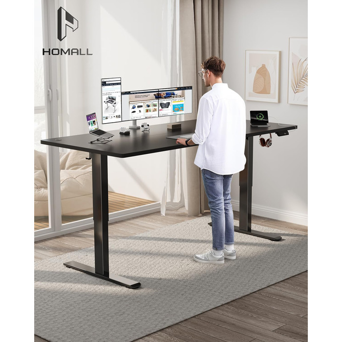 Електричний регульований стіл Homall 120x60 см з пам'яттю, комп'ютерний стіл Standing Desk білий + бежевий