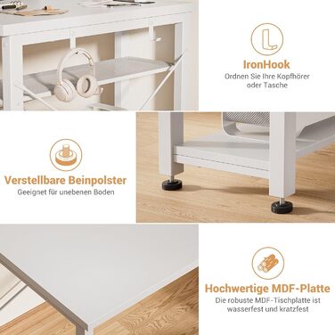 Ігровий стіл з LED-підсвічуванням та розетками, стіл для комп'ютера з USB, стіл для ПК з підставкою для монітора, сучасний офісний/робочий стіл для ігрової кімнати (білий)