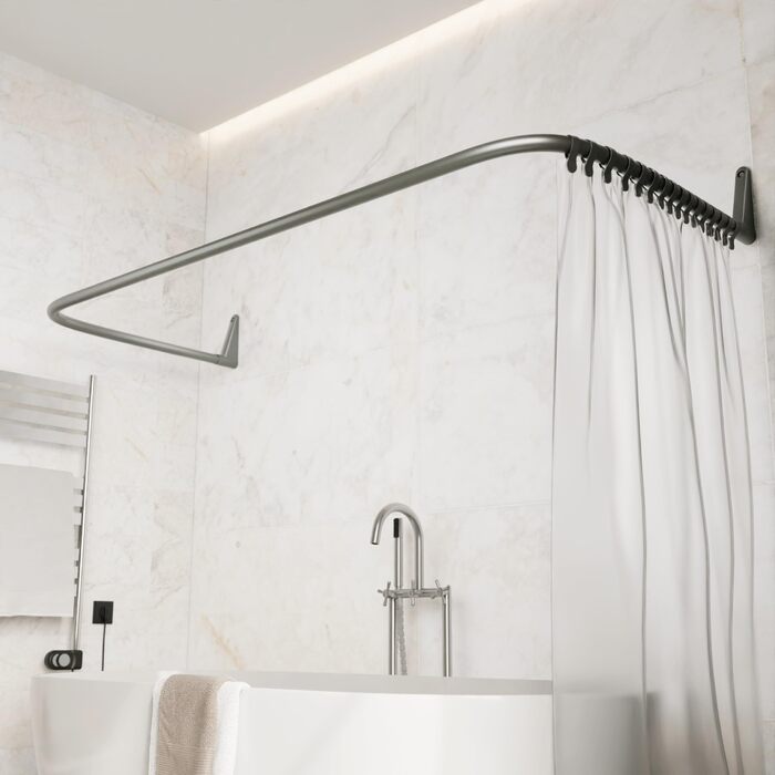 Штанга для душу Ericka L-подібної та U-подібної форми - 4-в-1 для ванни чи душу - сталева з порошковим покриттям (сірий глянцевий)