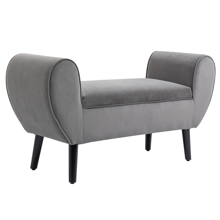 Лавка HOMCOM Grey Modern Chest Bench з місцем для зберігання з оксамитового поліестеру та гумового дерева з підлокітниками 118x42x66см для передпокою та вітальні