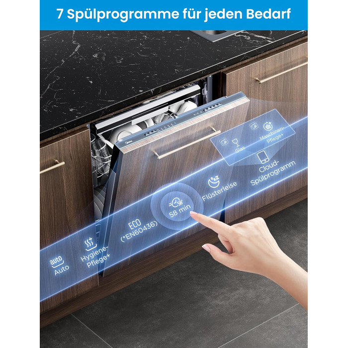 Посудомийна машина Midea SV 5.14K10C, 45 см, 10 комплектів, Inox, з Wi-Fi, 8 програм, 44 дБ, автоматичне відкриття дверцят, таймер затримки 0-24 години