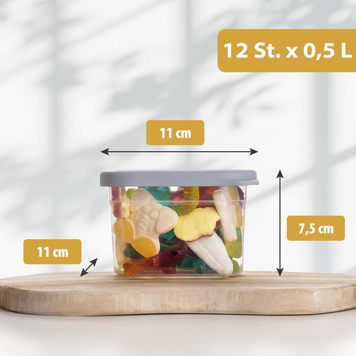 Набір контейнерів для зберігання продуктів [12 шт] Anthrazit. Складні, економія місця, герметичні контейнери для кухні, зберігання борошна, 500 мл.
