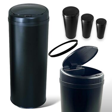 DIVID® Сенсорний сміттєвий бак для кухні 30, 40 та 50л | Електричний контейнер для сміття | Klemmring для пакетів | Датчик руху | Автоматичний закривний кришка | Захист від пролиття | Кухонний сміттєвий бак (Чорний, 50л)