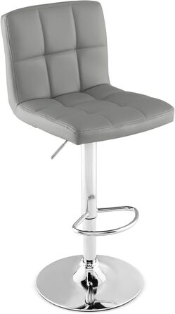 Барний стілець COSTWAY, регульована висота 65-85 см, з штучної шкіри, з підніжкою та спинкою, для кухні, бару, дому, 150 кг, сірий (1 шт.)