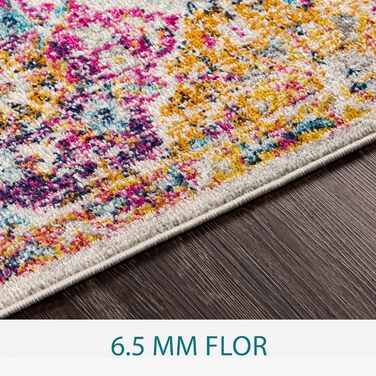 Східний килим вітальня, їдальня, спальня - східний килим бохо, килим з коротким ворсом для легкого догляду - килимовий бігун 365x80см, гірчично-жовтий гірчичний, рожевий та синій 80x365см
