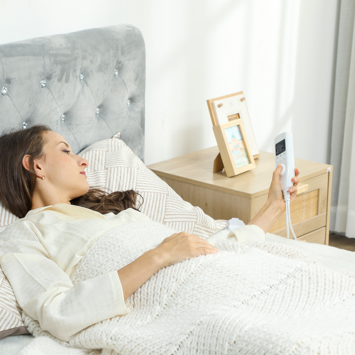 Електрична ковдра з двозонним регулюванням температури 160 x 140 см, яку можна прати в пральній машині, з 5 рівнями нагріву, таймером на 10 годин та захистом від перегріву.