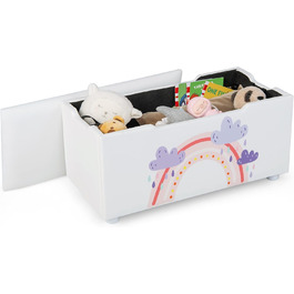 Ящик для подушок зі знімною кришкою, М'який ящик для зберігання з МДФ ПВХ, Лавка з регульованими ніжками, Дитяча коробка для іграшок (Білий - Веселка)