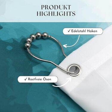 Шторка для душу Drophop Textile 120x200 см блакитно-бірюзово-зелена градієнтна, 100% поліестер, з обтяженим краєм, непрозора, водовідштовхувальна, пригодна для прання, з антигрибковим покриттям, з 12 нержавіючими кільцями